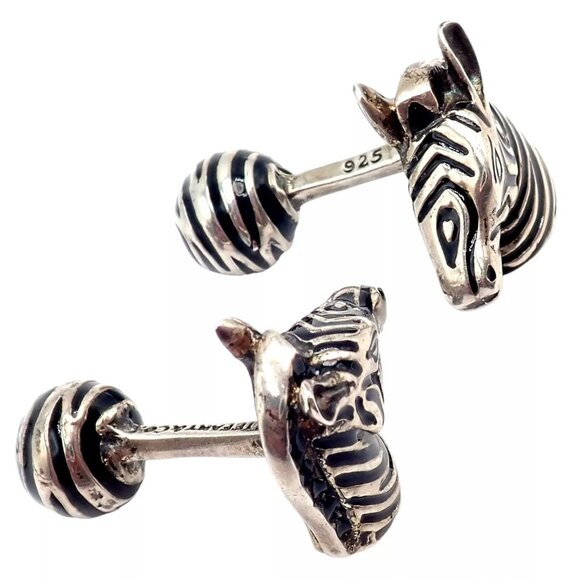 Vintage Tiffany & Co. Silver Black Enamel Zebra Cufflinks - Picture 4 of 9
